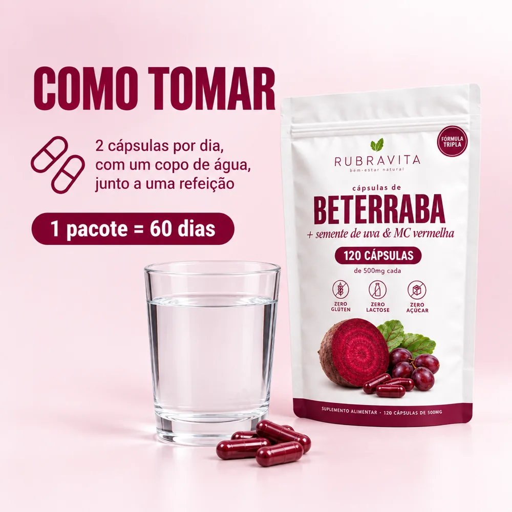 Como tomar: 2 cápsulas por dia, 1 pacote = 60 dias