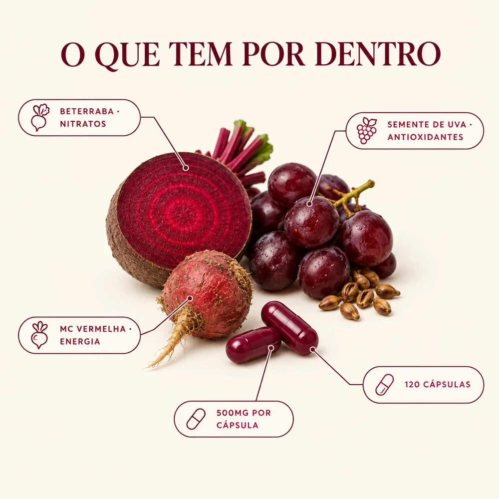 O que tem por dentro: beterraba, semente de uva e MC vermelha